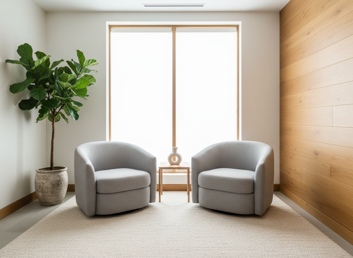 Modern therapy consultation room with natural light