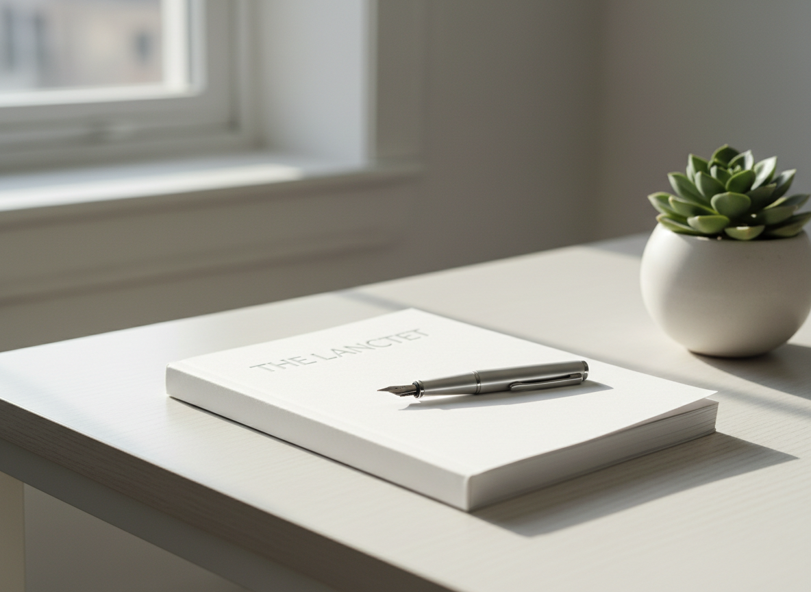 Medical journal and research materials on a desk